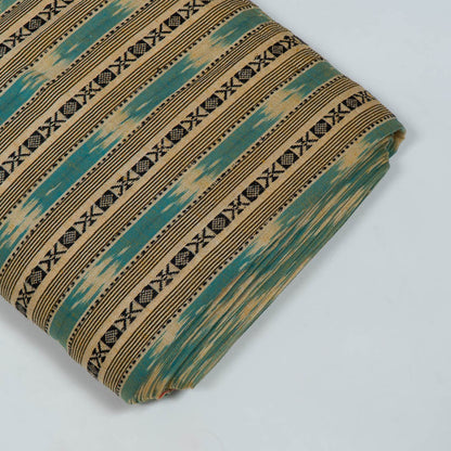 Biege & Turquoise color Cotton Dobby Handloom Ikat (SKU: IK-295)