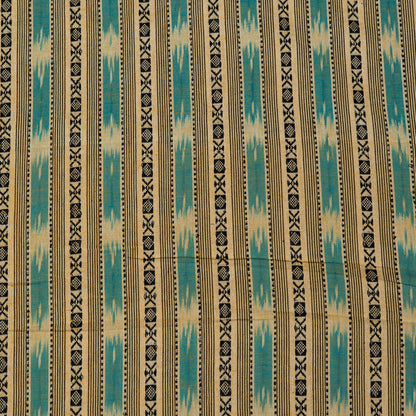 Biege & Turquoise color Cotton Dobby Handloom Ikat (SKU: IK-295)