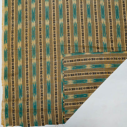 Biege & Turquoise color Cotton Dobby Handloom Ikat (SKU: IK-295)