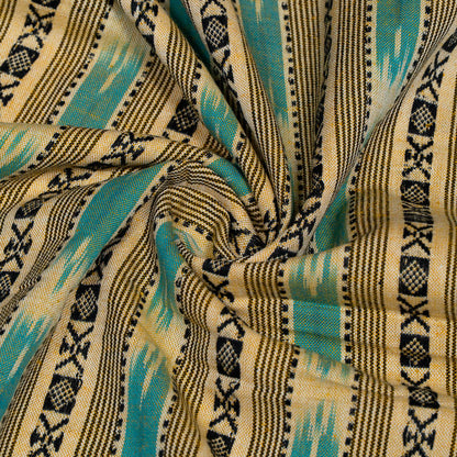 Biege & Turquoise color Cotton Dobby Handloom Ikat (SKU: IK-295)