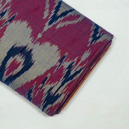 Wine & Multicolor Big Pattern Fine Quality Cotton Handloom Ikat Fabric for Dress Material | Width: 44"