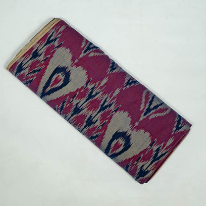 Wine & Multicolor Big Pattern Fine Quality Cotton Handloom Ikat Fabric for Dress Material | Width: 44"