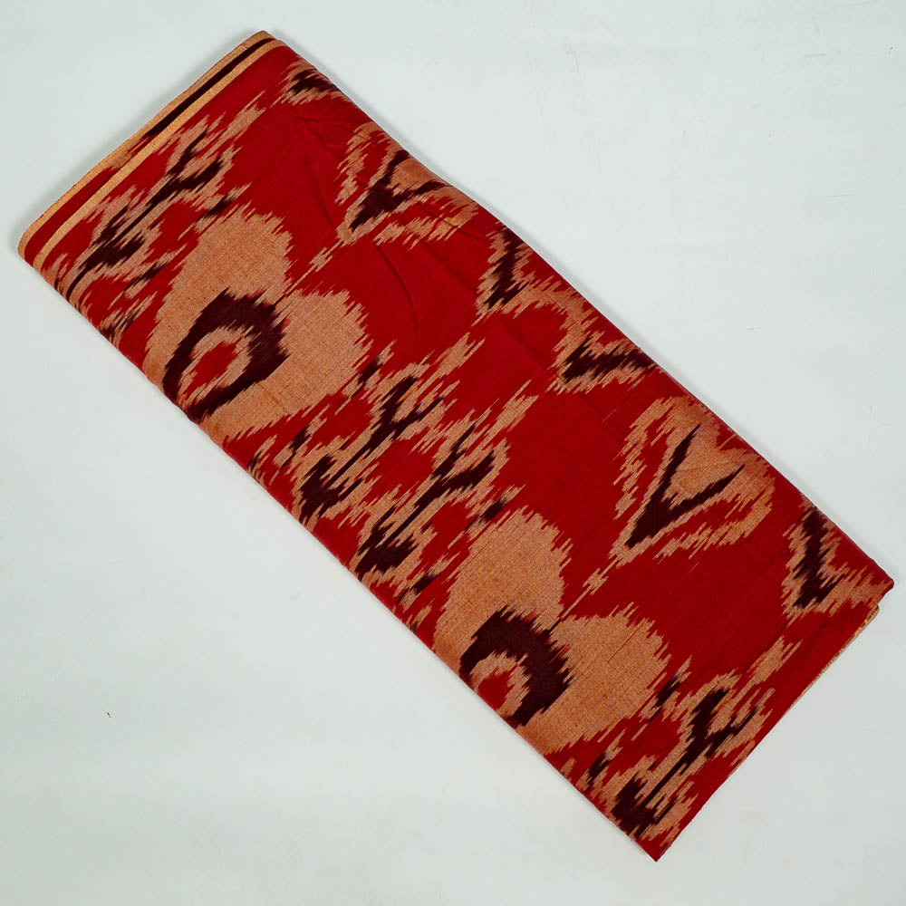 Red & Multicolor Big Pattern Fine Cotton Handloom Ikat (SKU: IK-433)