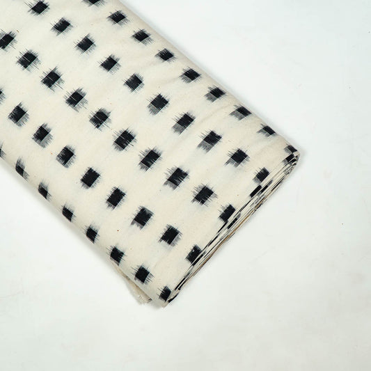 White Base Black Check Cotton Handloom Double Ikat (SKU: IKK-113)