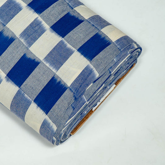 Blue & White Check Fine Cotton Handloom Ikat (SKU: IKK-141)