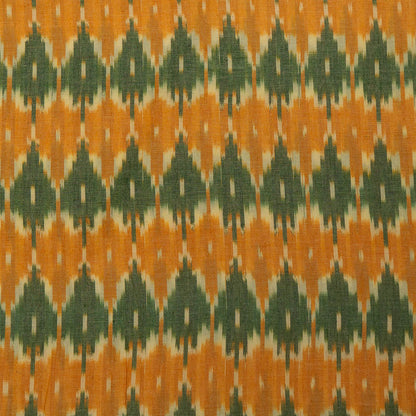 Green & Yellow Fine Cotton Handloom Ikat Fabric for Dress Material | Width: 44"