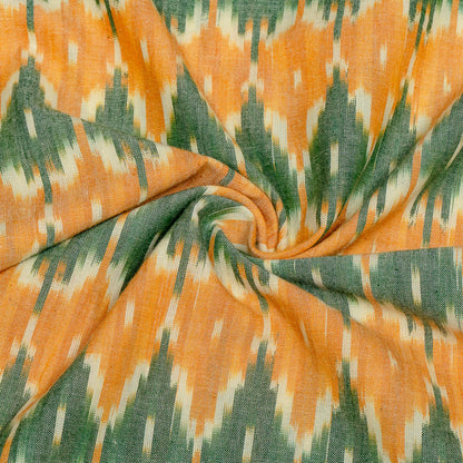 Green & Yellow Fine Cotton Handloom Ikat Fabric for Dress Material | Width: 44"
