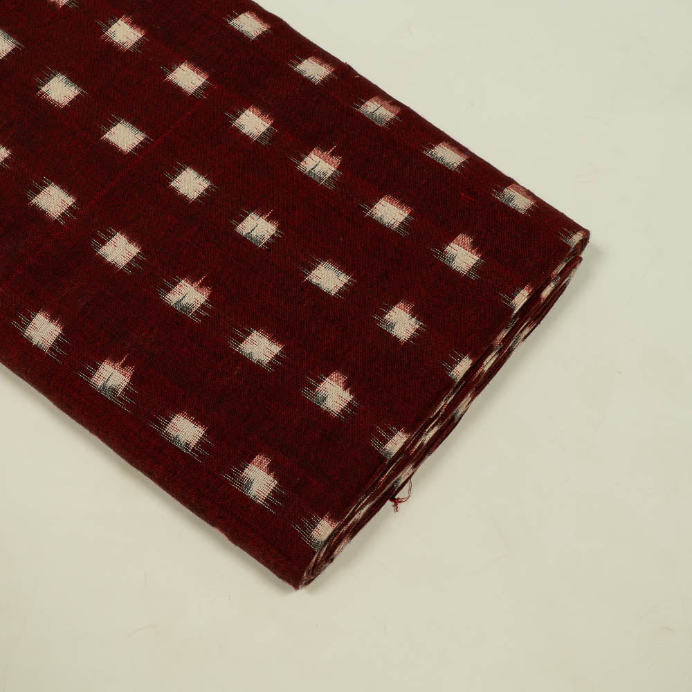 Maroon & White Check Cotton Handloom Double Ikat (SKU: IKK-475)