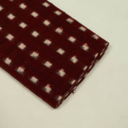 Maroon & White Check Handwoven Cotton Double Ikat Fabric for Men's Shirt | Width: 44"