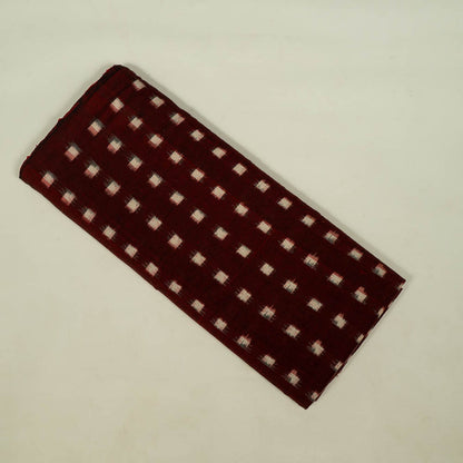 Maroon & White Check Handwoven Cotton Double Ikat Fabric for Men's Shirt | Width: 44"