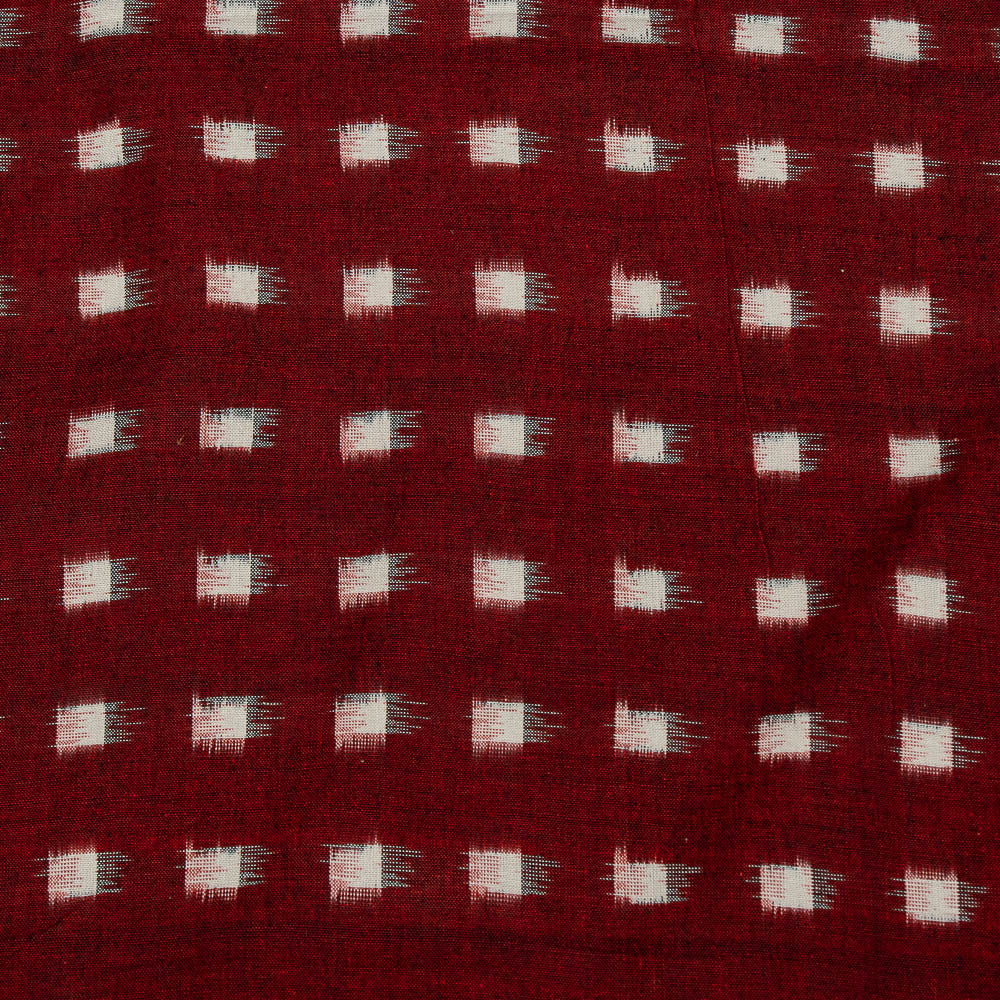 Maroon & White Check Cotton Handloom Double Ikat (SKU: IKK-475)
