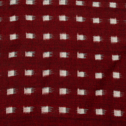 Maroon & White Check Handwoven Cotton Double Ikat Fabric for Men's Shirt | Width: 44"