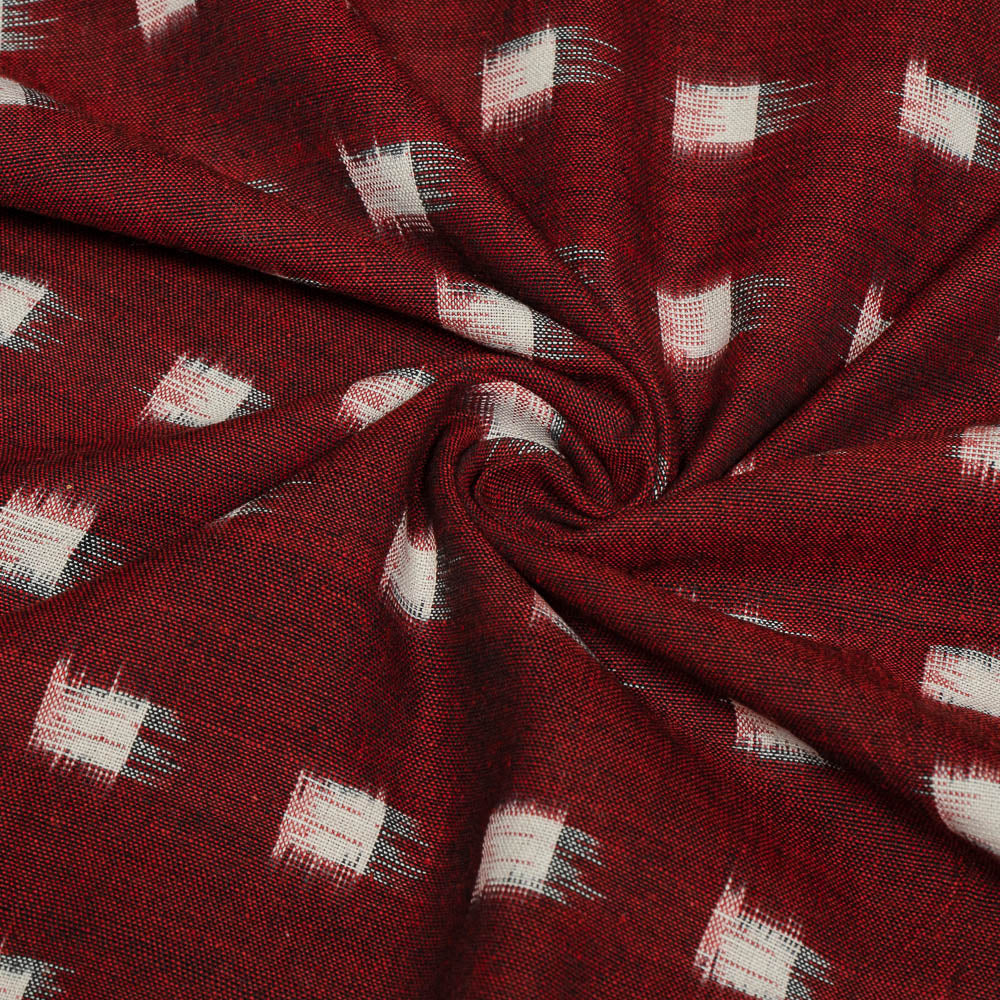 Maroon & White Check Cotton Handloom Double Ikat (SKU: IKK-475)
