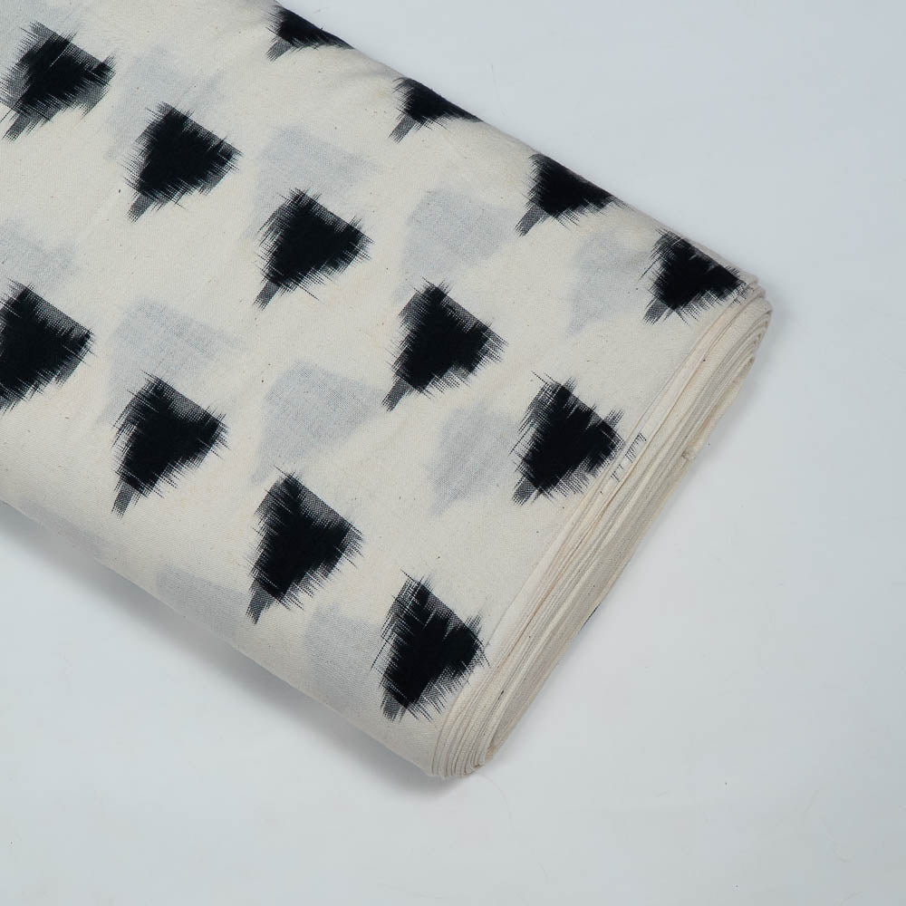 White Base Black Triangle Cotton Handloom Double Ikat (SKU: IKK-504)