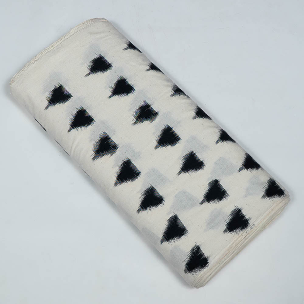 White Base Black Triangle Cotton Handloom Double Ikat (SKU: IKK-504)