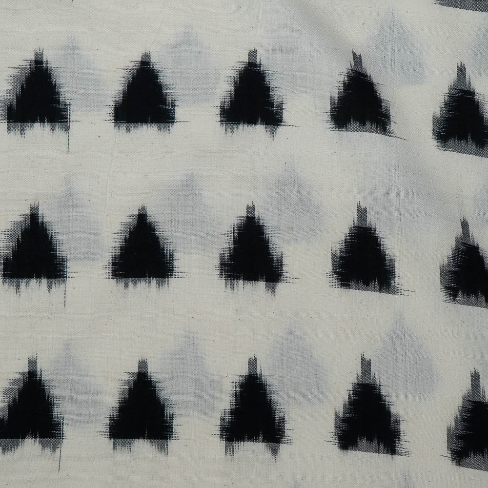 White Base Black Triangle Cotton Handloom Double Ikat (SKU: IKK-504)