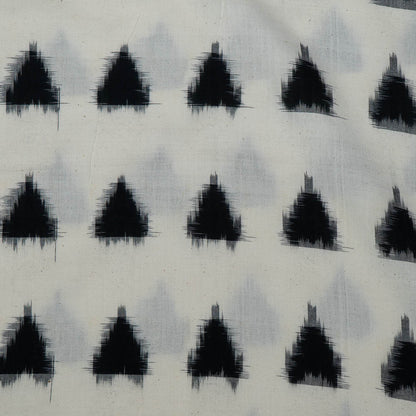 Black & White Triangle Handwoven Cotton Double Ikat Fabric for Dress Material | Width: 44'