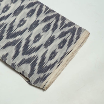 White & Grey Mercerised Fine Quality Cotton Handloom Ikat Fabric for Dress Material | Width: 44"