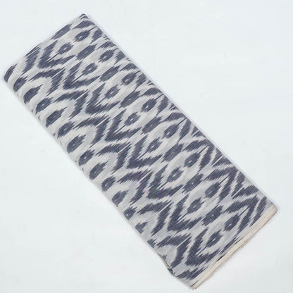 White & Grey Mercerised Fine Quality Cotton Handloom Ikat Fabric for Dress Material | Width: 44"