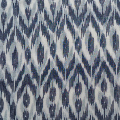 White & Grey Mercerised Fine Quality Cotton Handloom Ikat Fabric for Dress Material | Width: 44"