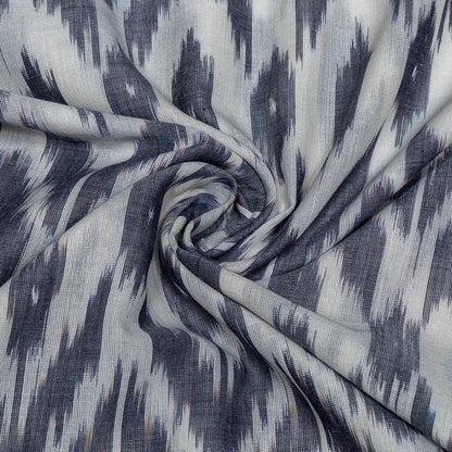 White & Grey Mercerised Fine Quality Cotton Handloom Ikat Fabric for Dress Material | Width: 44"