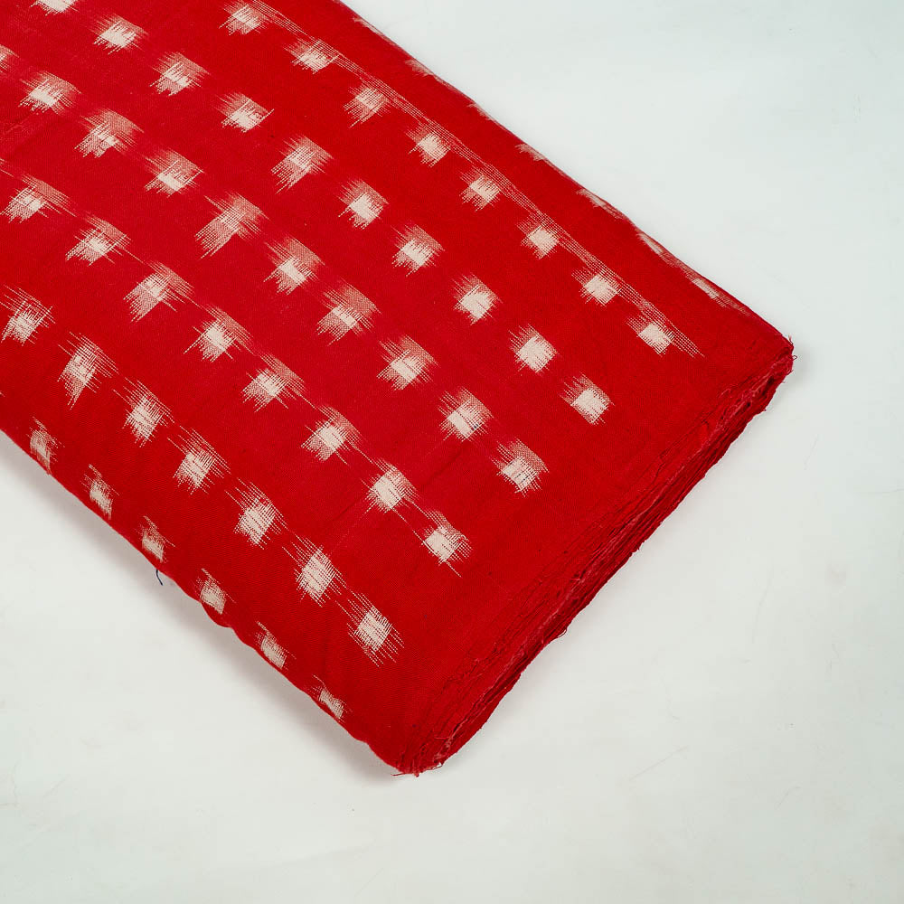 Red & White Checks Cotton Handloom Double Ikat (SKU: IKK-536)