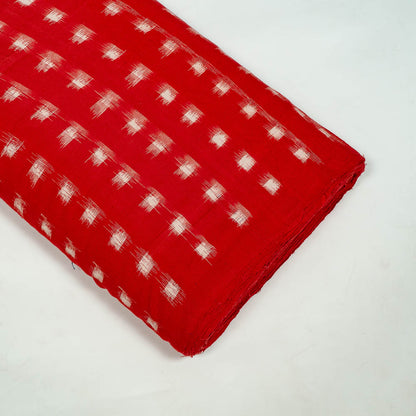 Red & White Checks Cotton Handloom Double Ikat | 1 Meter (SKU: IKK-536)