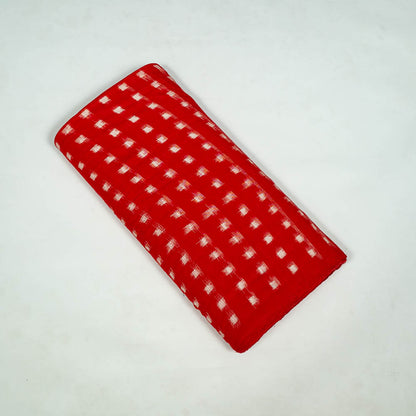 Red & White Checks Cotton Handloom Double Ikat | 1 Meter (SKU: IKK-536)