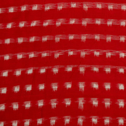 Red & White Checks Cotton Handloom Double Ikat | 1 Meter (SKU: IKK-536)
