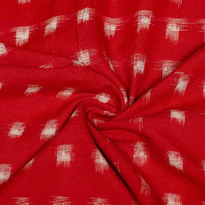 Red & White Checks Cotton Handloom Double Ikat | 1 Meter (SKU: IKK-536)