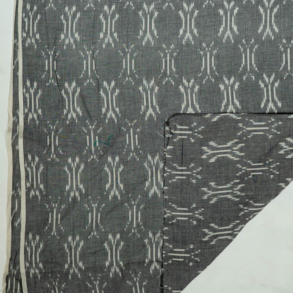 Grey & White Fine Quality Cotton Handloom Woven Ikat (Sku: IKK-560)