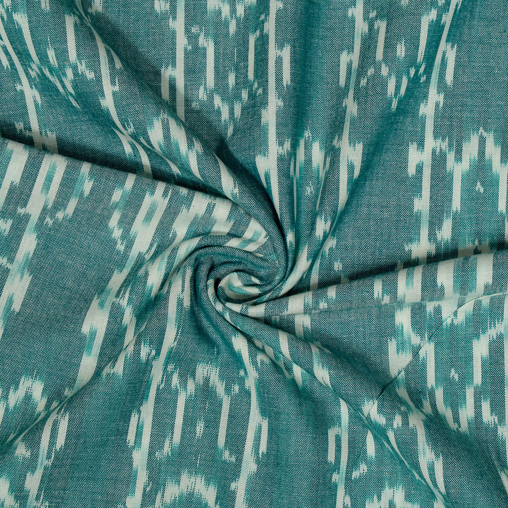 Green & White Fine Quality Cotton Handloom Woven Ikat (Sku: IKK-562)