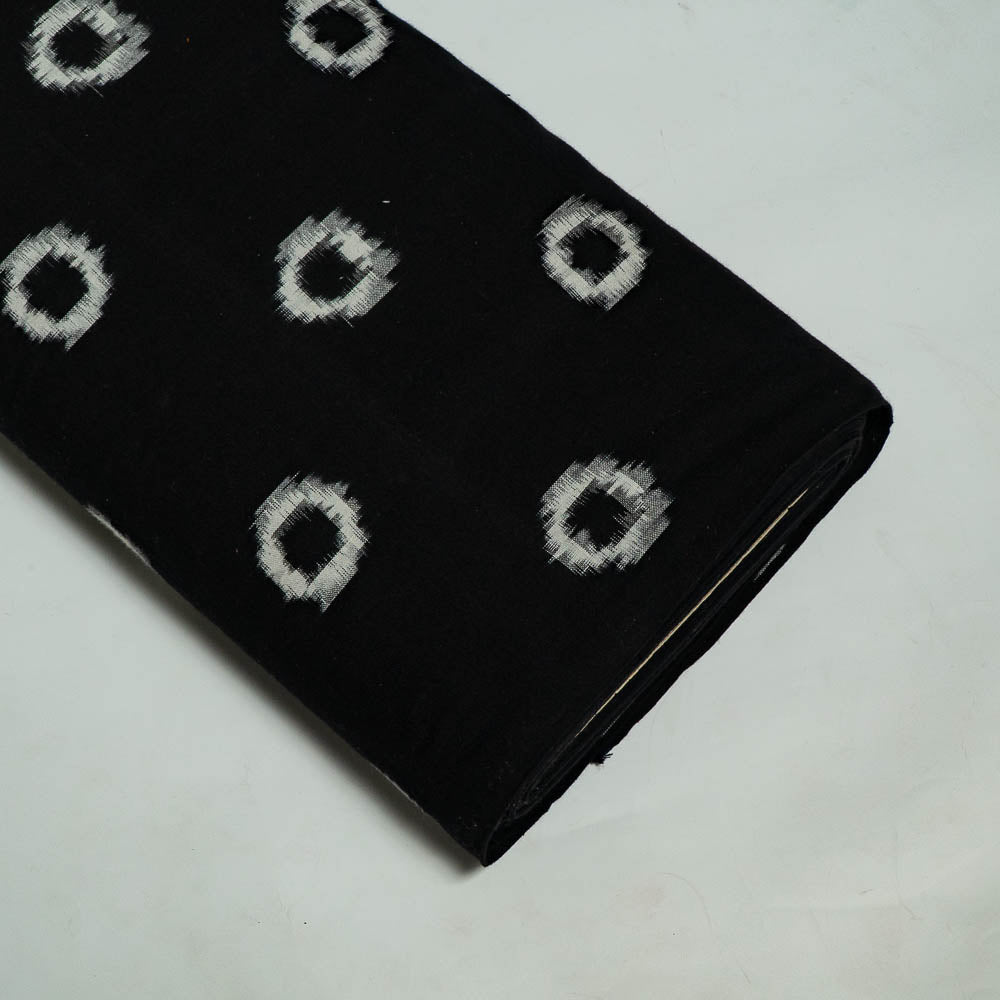 Black Base White Small Circle Design Cotton Handloom Double Ikat (SKU: IKK-565)