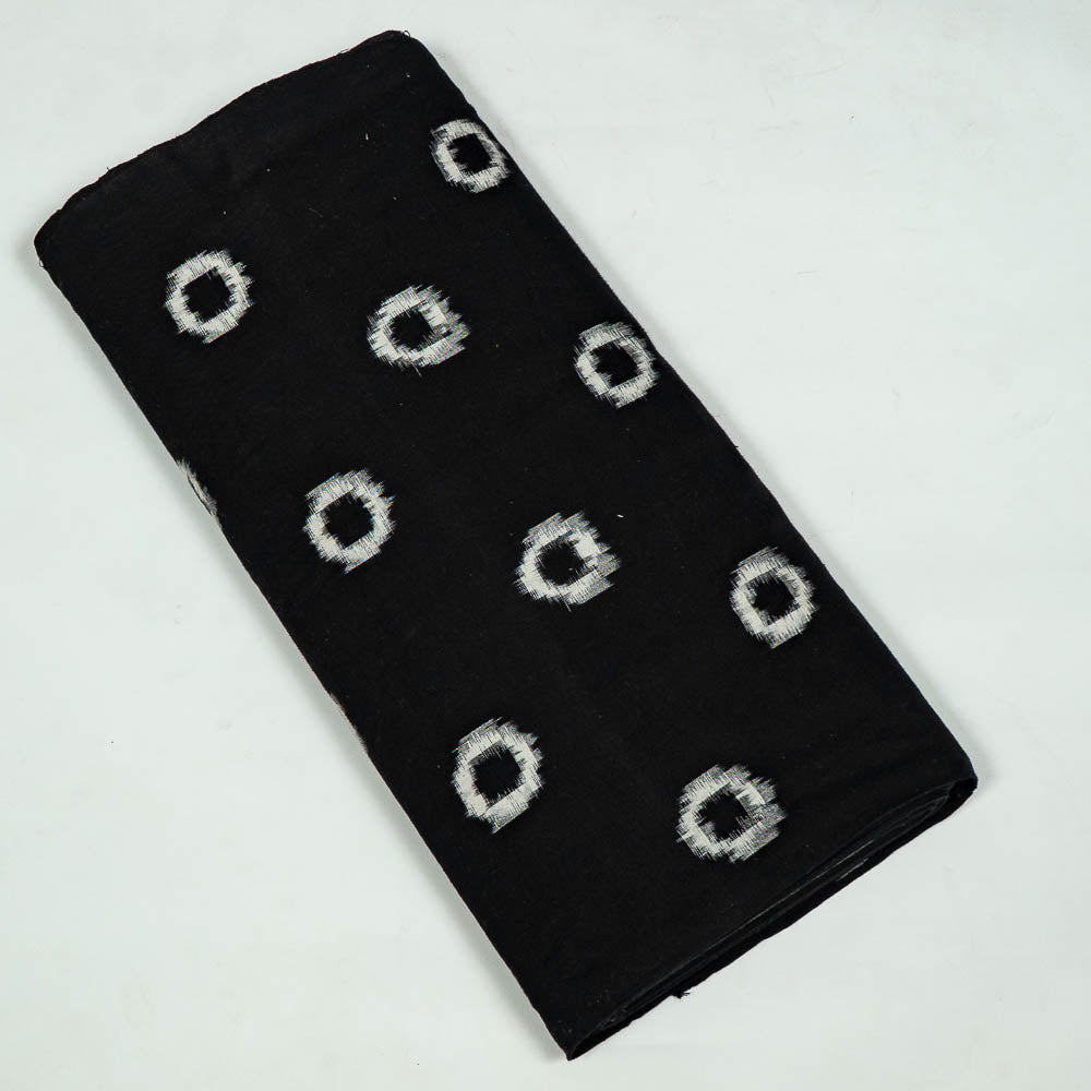 Black Base White Small Circle Design Cotton Handloom Double Ikat (SKU: IKK-565)