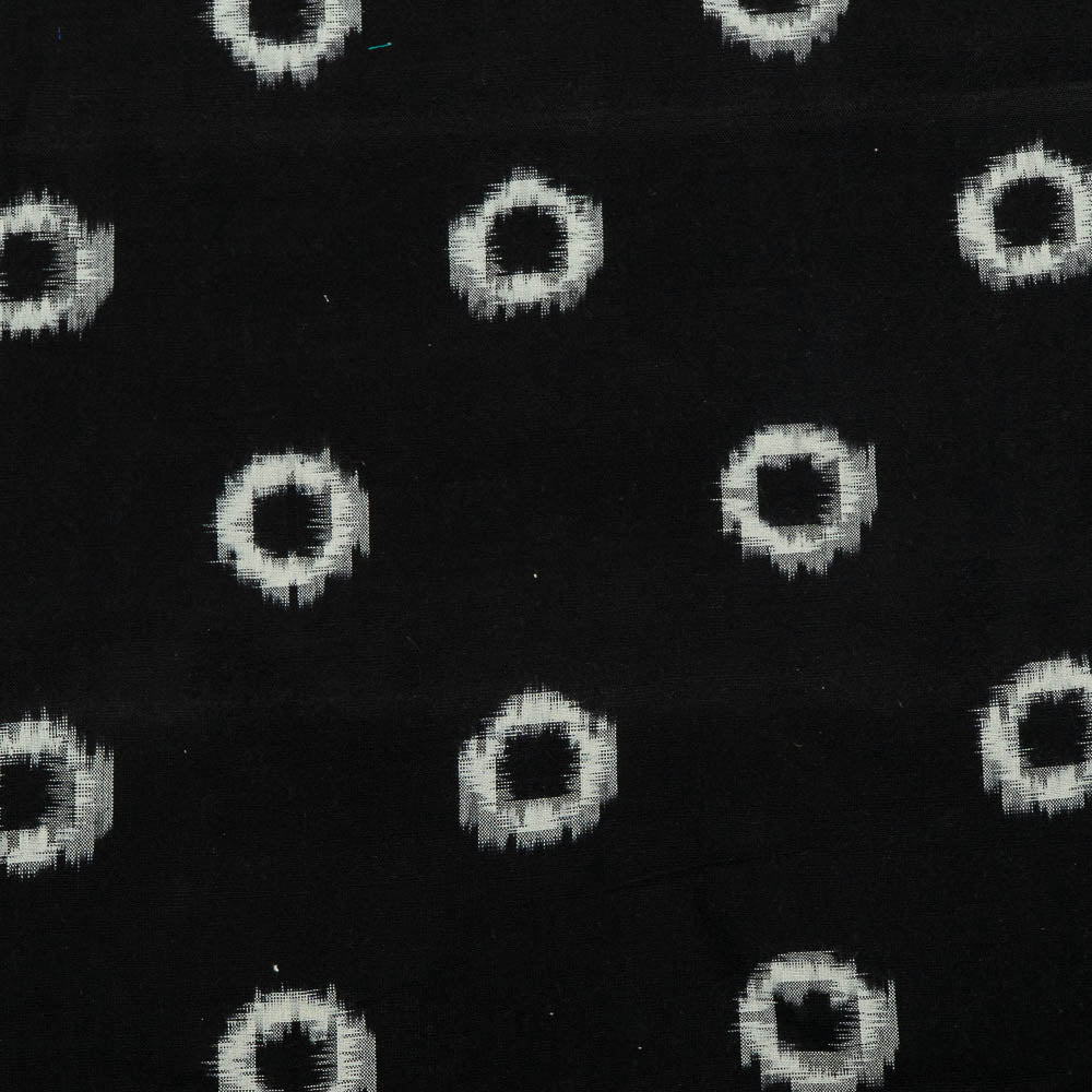 Black Base White Small Circle Design Cotton Handloom Double Ikat (SKU: IKK-565)