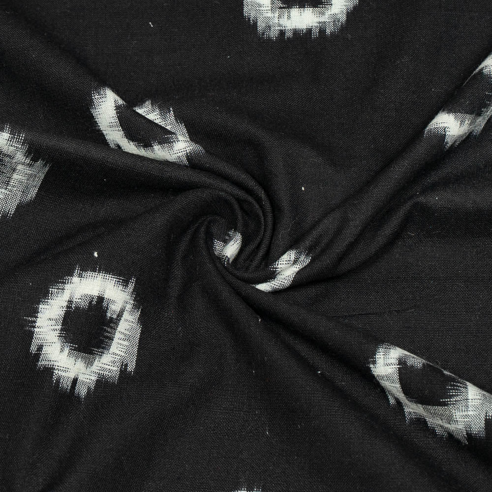 Black Base White Small Circle Design Cotton Handloom Double Ikat (SKU: IKK-565)