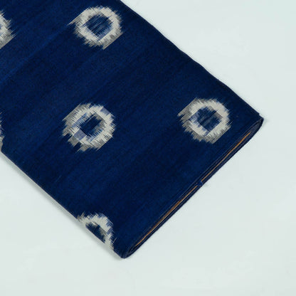 Blue & White Circle Handwoven Cotton Double Ikat Fabric for Dress Material | Width: 44"