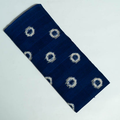 Blue & White Circle Handwoven Cotton Double Ikat Fabric for Dress Material | Width: 44"