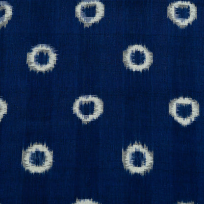 Blue & White Circle Handwoven Cotton Double Ikat Fabric for Dress Material | Width: 44"