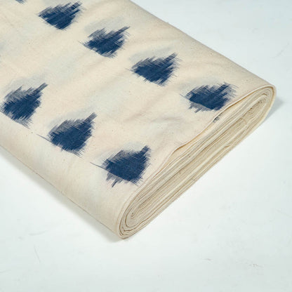 Blue & White Triangle Handwoven Cotton Double Ikat Fabric for Dress Material | Width: 44"