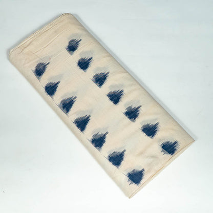 Blue & White Triangle Handwoven Cotton Double Ikat Fabric for Dress Material | Width: 44"