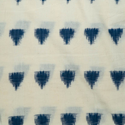 Blue & White Triangle Handwoven Cotton Double Ikat Fabric for Dress Material | Width: 44"