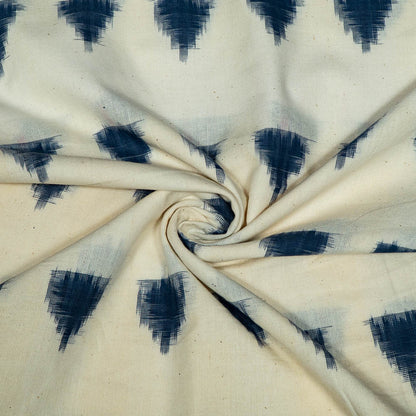 Blue & White Triangle Handwoven Cotton Double Ikat Fabric for Dress Material | Width: 44"