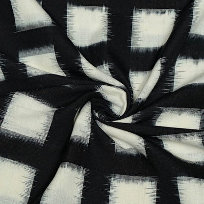 Black & White Square Cotton Handloom Double Ikat | 1 Meter (SKU: IKK-573)