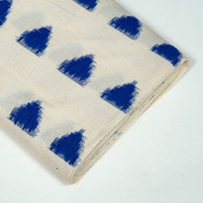 Blue & White Triangle Handwoven Cotton Double Ikat Fabric for Dress Material | Width: 44"