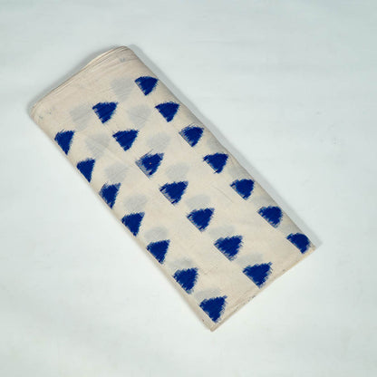 Blue & White Triangle Handwoven Cotton Double Ikat Fabric for Dress Material | Width: 44"