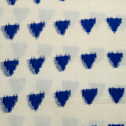Blue & White Triangle Handwoven Cotton Double Ikat Fabric for Dress Material | Width: 44"