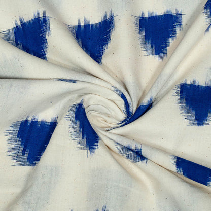 Blue & White Triangle Handwoven Cotton Double Ikat Fabric for Dress Material | Width: 44"