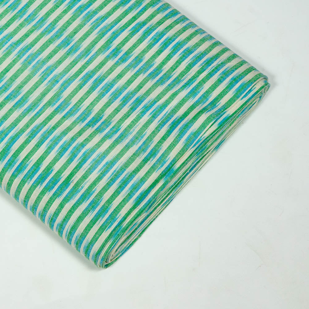 Blue & Yellow Stripe Fine Cotton Handloom Ikat (SKU: IKK-583)