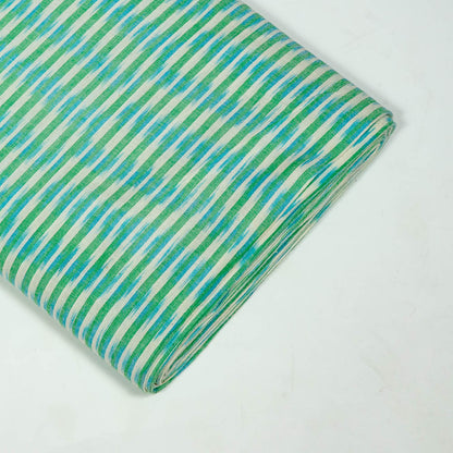 Blue & Yellow Stripe Fine Quality Cotton Handloom Ikat Fabric for Dress Material | Width: 44"